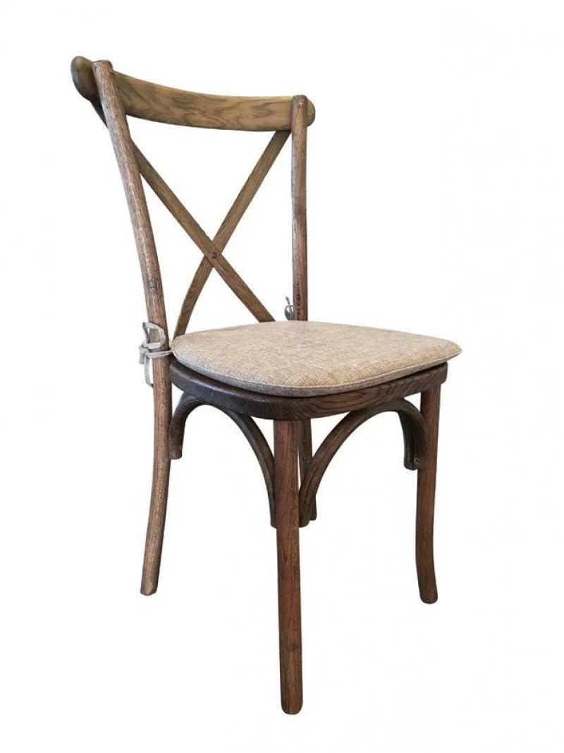 Chaise champêtre dos croisé en bois avec coussin – Image 4
